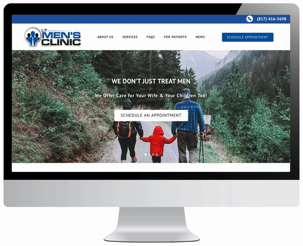 Homepage mockup preview of a men's health clinic website.