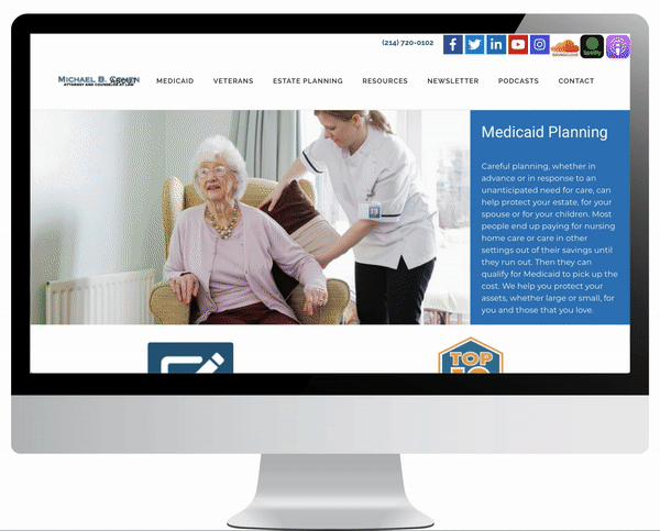 Homepage mockup preview of an elder law website.