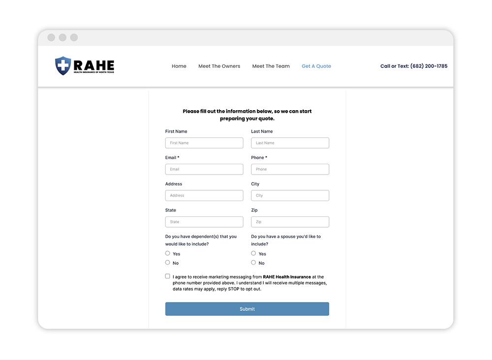 Lead Capture Form on Sample Website