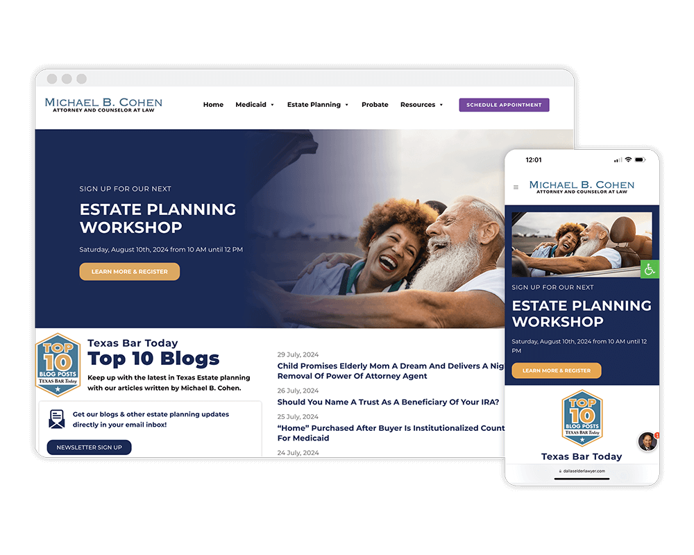 A screenshot of Estate Planning Elder Law Attorney website showcasing online results on desktop and mobile view