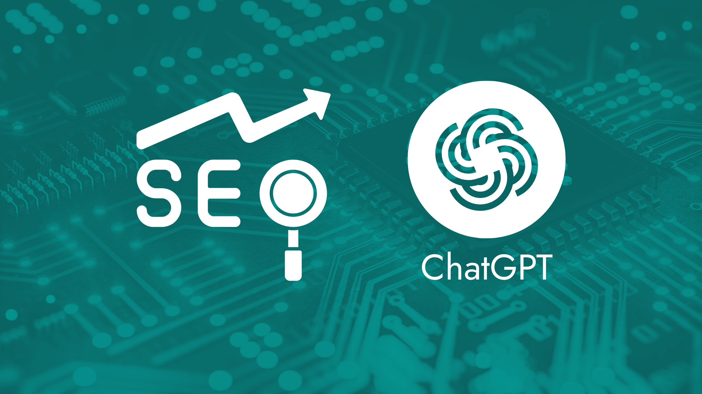 An SEO icon with an upward arrow next to the ChatGPT logo, visually representing the common misconception and actual relationship between SEO and AI tools in digital marketing.