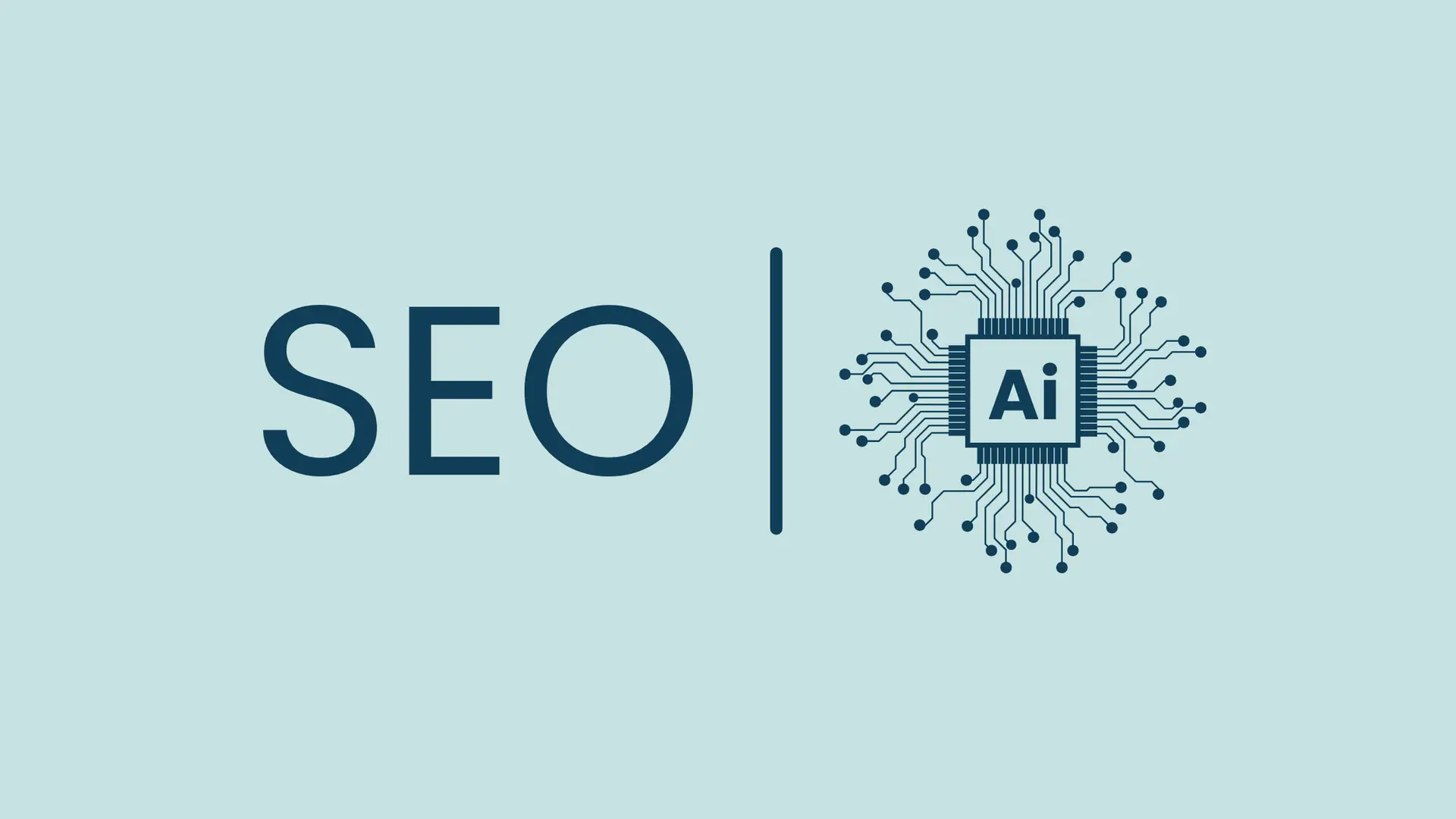 An infographic showing "SEO" connected to a circuit board icon labeled "Ai", illustrating the technical relationship and synergy between search engine optimization and artificial intelligence tools like ChatGPT and other LLMs.