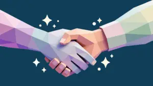 Two hands shaking in a low-poly style, symbolizing the building of trust and **entity authority** required for a successful **generative AI optimization strategy** and earning **LLM** recommendations for a service brand.