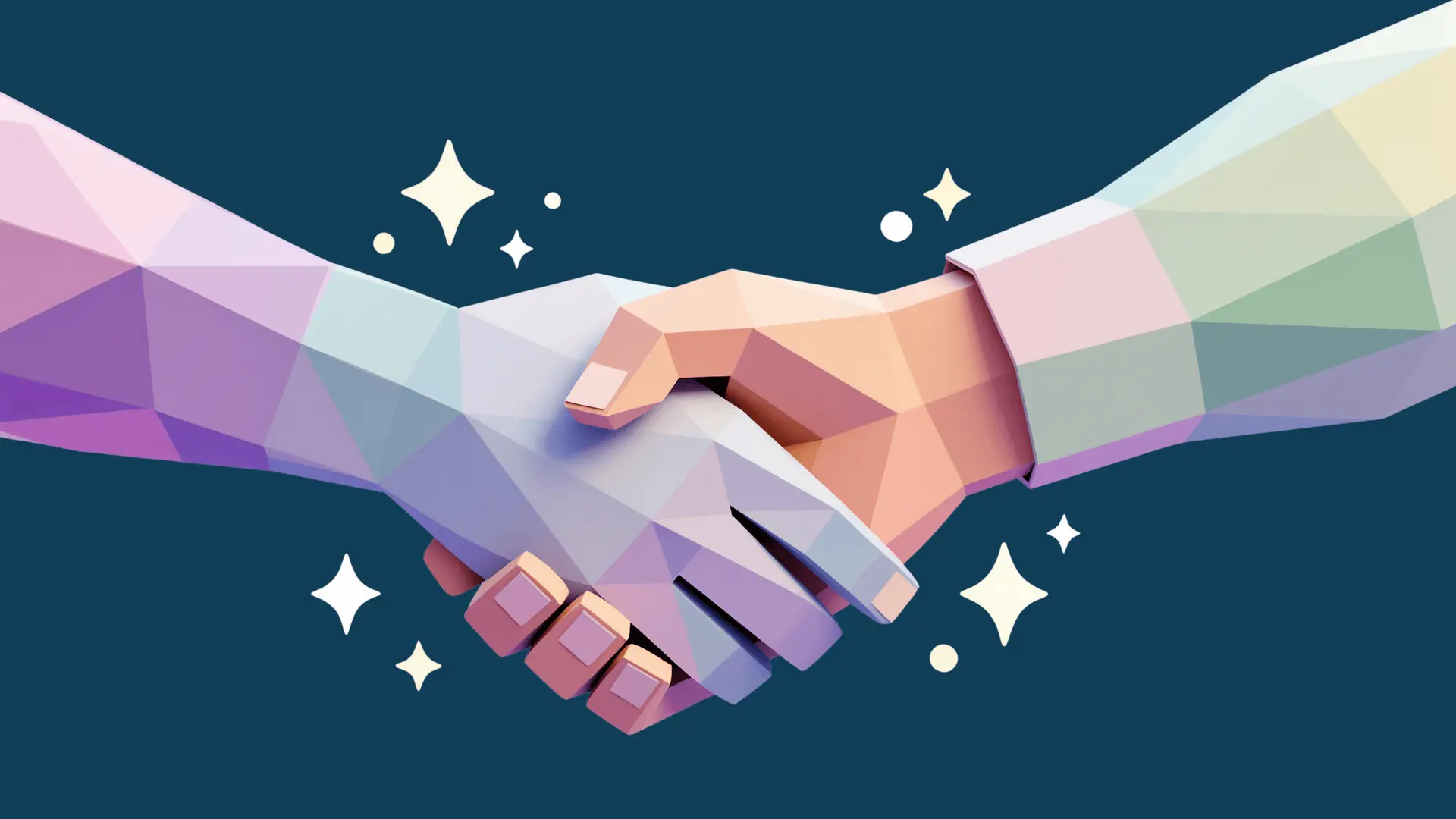 Two hands shaking in a low-poly style, symbolizing the building of trust and **entity authority** required for a successful **generative AI optimization strategy** and earning **LLM** recommendations for a service brand.