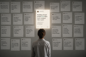 Person scrolling through a feed of AI-generated content on a phone, questioning its authenticity